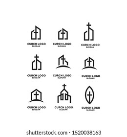 Set Church Minimal Logo Icon Designs