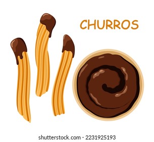 A set of churros with chocolate. Mexican food.
