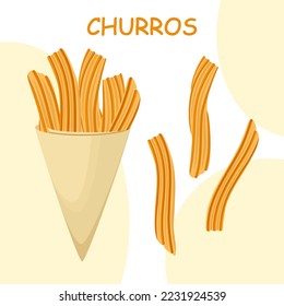 A set of churros. Mexican food. Cartoon design.
