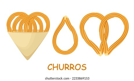 A set of churros on a white background. Mexican food.
