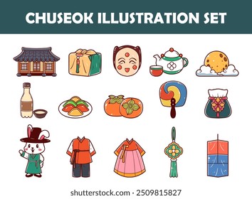 Conjunto de ilustrações do vetor do elemento chuseok