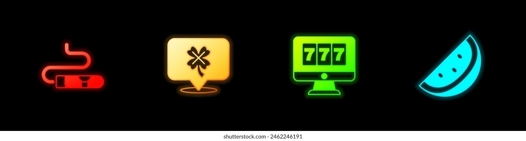 Set Cigar, Casino slot machine with clover, Online jackpot and watermelon icon. Vector