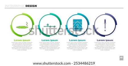 Set Cigar with smoke, Opium pipe, Cigarettes pack box and Pipette. Business infographic template. Vector