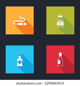 Set Cigar, Tequila bottle, Tabasco sauce and  icon. Vector