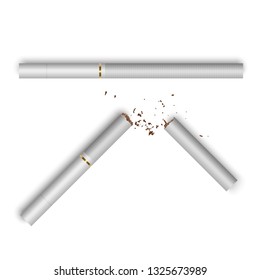 Set of cigarette and broken cigarette concept no smoke stock vector illustration isolated on white background