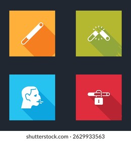Set Cigarette, Broken cigarette, Man coughing and No smoking icon. Vector
