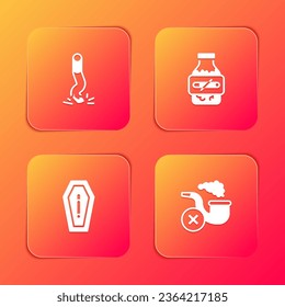 Set Cigarette butt, Nicotine gum in blister pack, Death from smoking and Smoking pipe with smoke icon. Vector