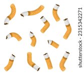 A set of cigarette butts. Cigarette butt. Vector illustration.