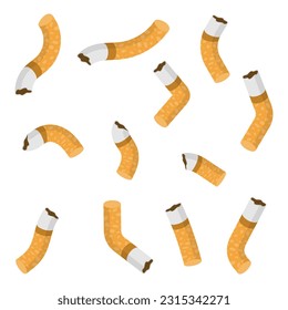 Un conjunto de colillas de cigarrillo. Cigarrillo trasero. Ilustración vectorial.