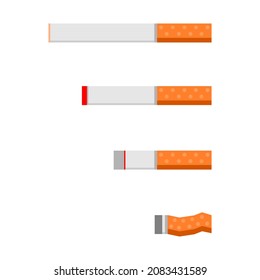 Ajuste las diferentes etapas de la quema de cigarrillos en el diseño del icono del vector plano de fondo blanco.