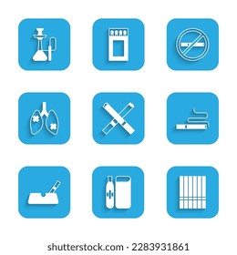 Set Cigarette, Electronic cigarette, Ashtray with, Disease lungs, No smoking and Hookah icon. Vector