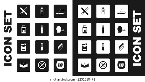 Set Cigarette, Electronic cigarette, Vape mod device, Man smoking, rolling papers and Cigarettes pack box icon. Vector