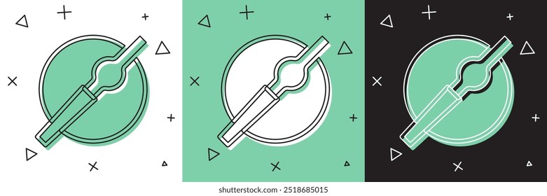 Icono del cigarrillo aislado en blanco y verde, fondo negro. Signo del tabaco. Símbolo de fumar.  Vector