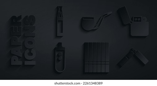 Set Cigarette, Lighter, Electronic cigarette, Broken, No pipe smoking and  icon. Vector
