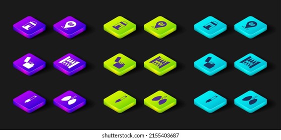 Set Cigarette, Lungs, Lighter, Tobacco leaf and Vape mod device icon. Vector