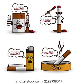 Set of Cigarette mascot character with white background