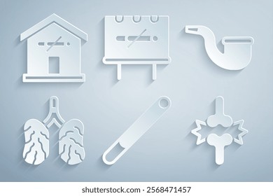 Set Cigarette, No pipe smoking, Disease lungs, Joint pain, knee pain,  and at home icon. Vector