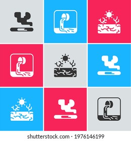 Set Cigarette, Wastewater and Drought icon. Vector