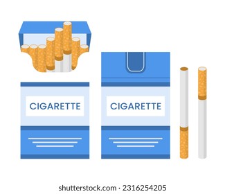 Set of cigarettes. An open and closed pack of cigarettes. Vector illustration.