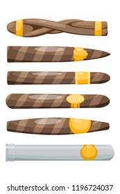Set of cigars on a white background in the style of a cartoon. Vector illustration
