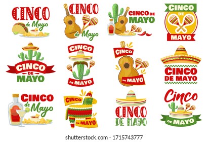 Set of cinco de mayo badges, mexican traditional fiesta. Vector