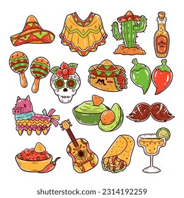 Set of Cinco de mayo element hand-drawn illustration