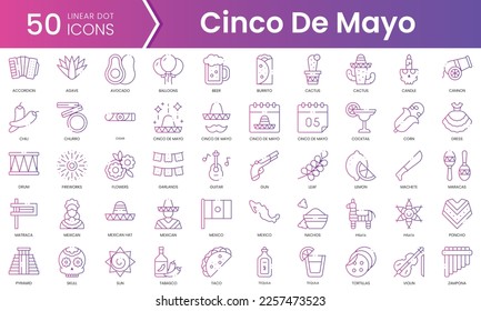 Juego de íconos de cinco de mayo. Conjunto de iconos de estilo de degradado. Ilustración vectorial