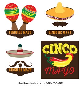 Set of cinco de mayo related objects, Vector illustration