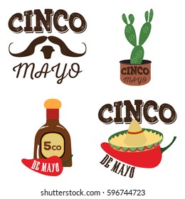 Set of cinco de mayo related objects, Vector illustration