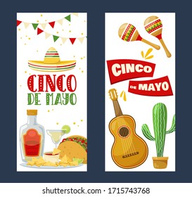 Set of cinco de mayo vertical  banners, mexican traditional fiesta. Vector