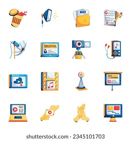 Set of Cinema Accessories Flat Icons 

