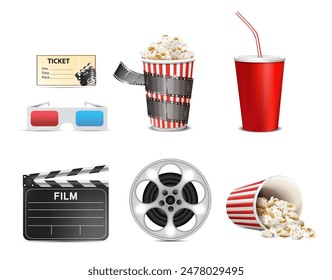 A set of cinema attributes. Vector illustration