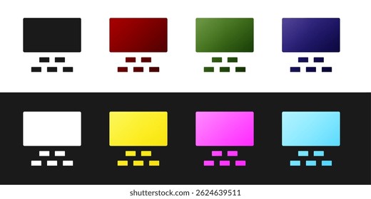 Set Cinema auditorium with screen and seats icon isolated on black and white background.  Vector