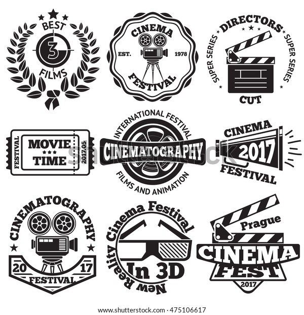 Set Cinema Badges Camera Clapboard Ticket Stock Vector (Royalty Free ...