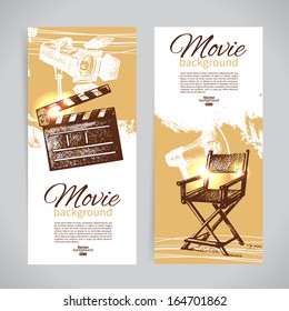 Set of cinema banners with hand drawn sketch illustrations