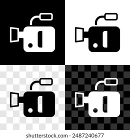 Set Cinema camera icon isolated on black and white, transparent background. Video camera. Movie sign. Film projector.  Vector