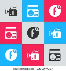Set Cinema camera, News on radio channel and Create account icon. Vector