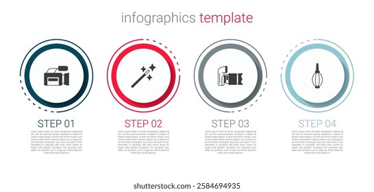 Set Cinema camera, Photo retouching,  and Dust blower. Business infographic template. Vector