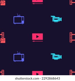 Establece cámara de cine, retro tv, video de reproducción en línea y video de reproducción en un patrón sin fisuras. Vector