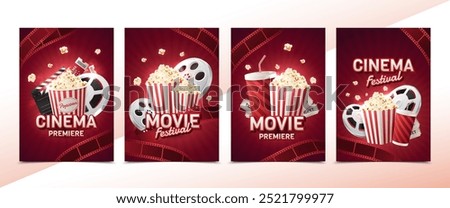 Set of cinema cards in realistic style