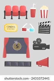 Set of cinema elements, cinema illustration,  theater collection 