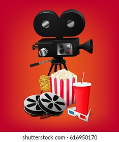 Set cinema elements isolated on white background vector illustration