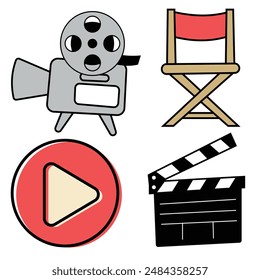Set of Cinema and Entertainment isolated