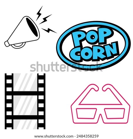 Set of Cinema and Entertainment isolated