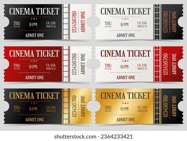 Set of cinema entry ticket in modern style to admit one