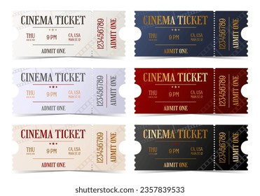 Set of cinema entry ticket in old style to admit one