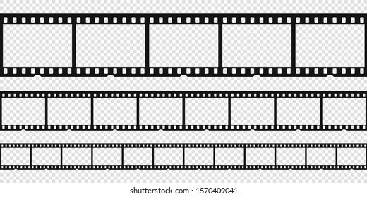 Set of cinema film strip isolated on transparent background vector illustration. EPS 10