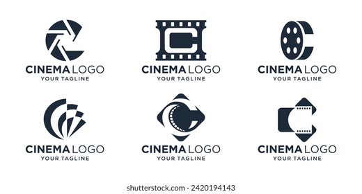 set of cinema film strips combine with letter C logo design. abstract letter mark logo concept vector template.