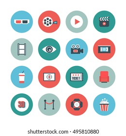 set of cinema flat icon, isolated on white background