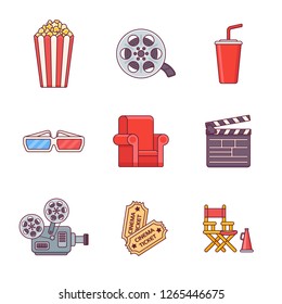 Set of cinema flat line icons. Vector illustration.